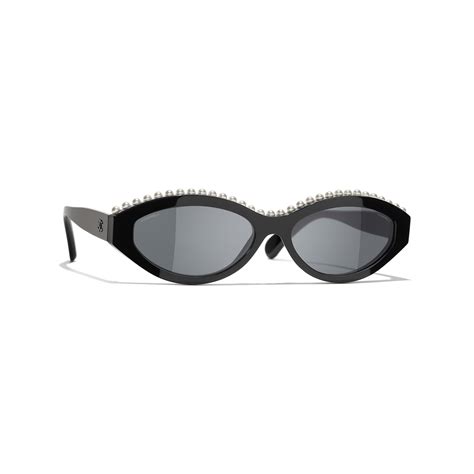 chanel oval sunglasses acetate|Oval Sunglasses Acetate & Imitation Pearls Black & White.